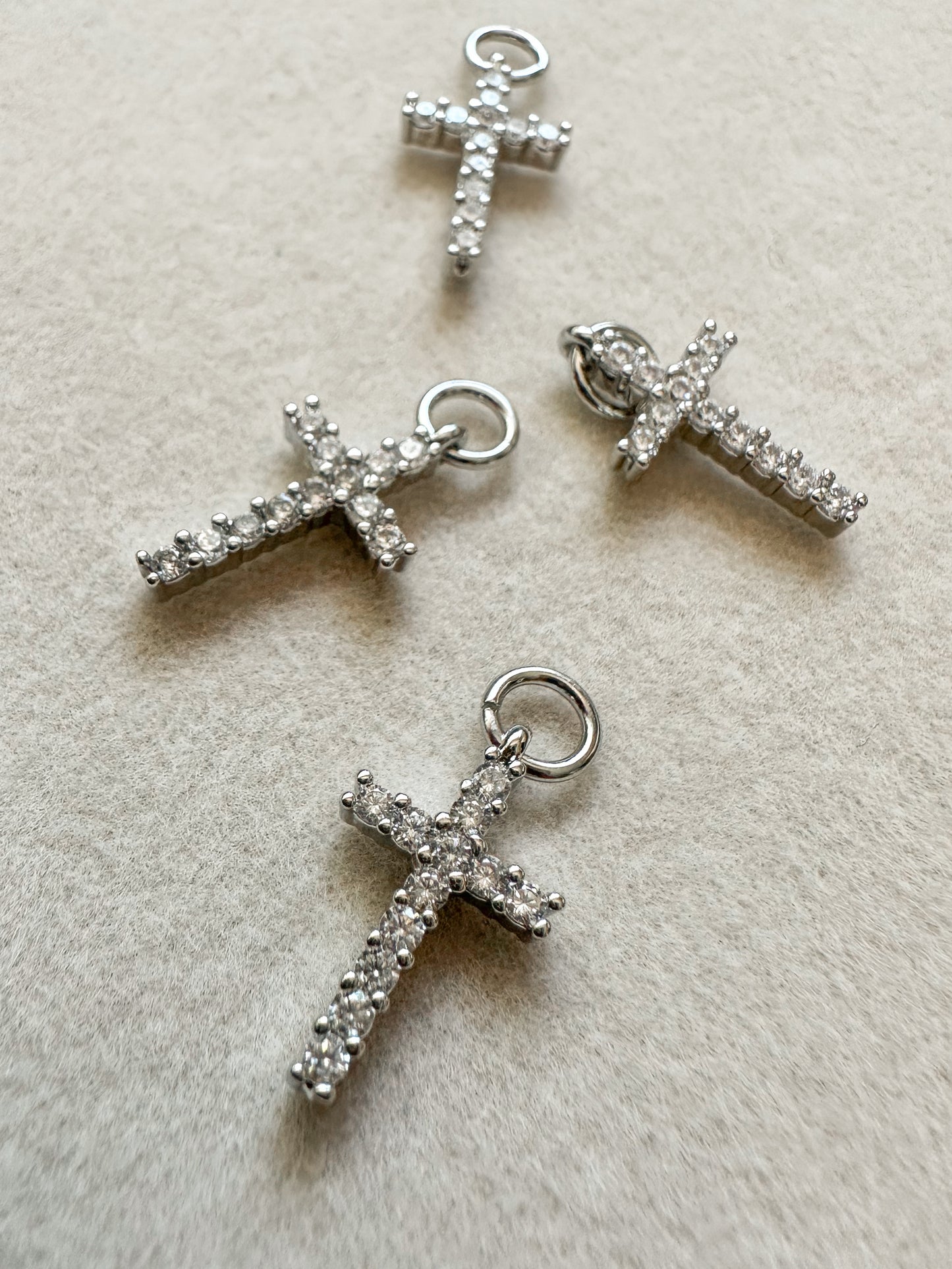 Rhinestone Cross Charm | Silver