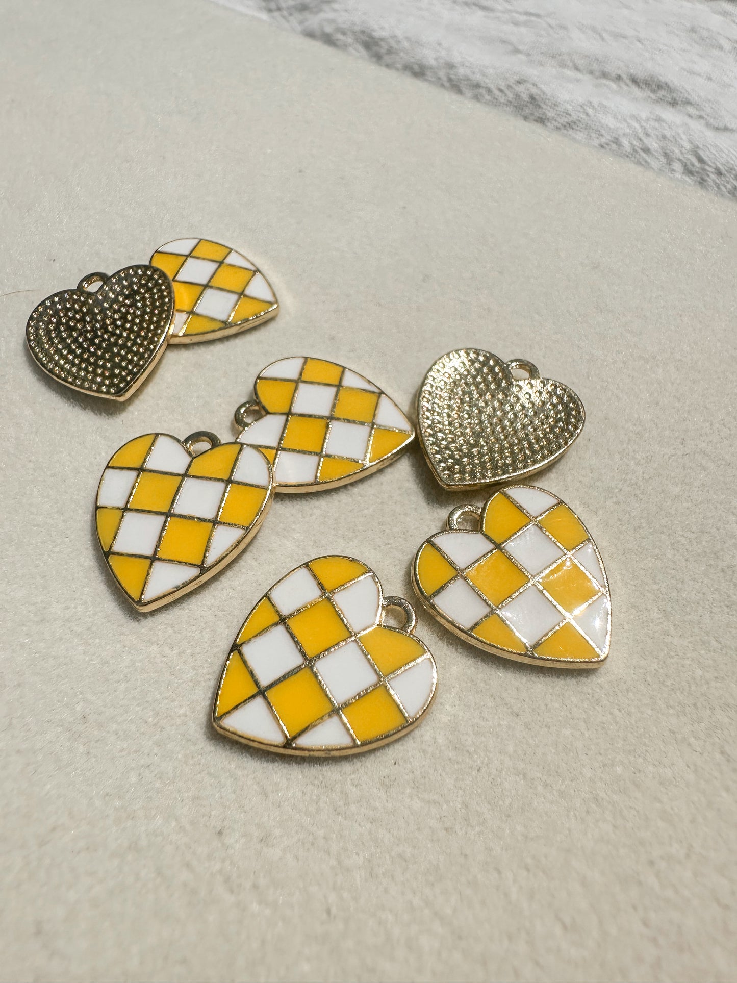 Checkered Heart Charm | Yellow