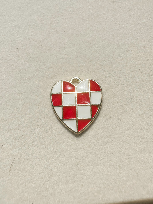 Checkered Heart Charm | Red