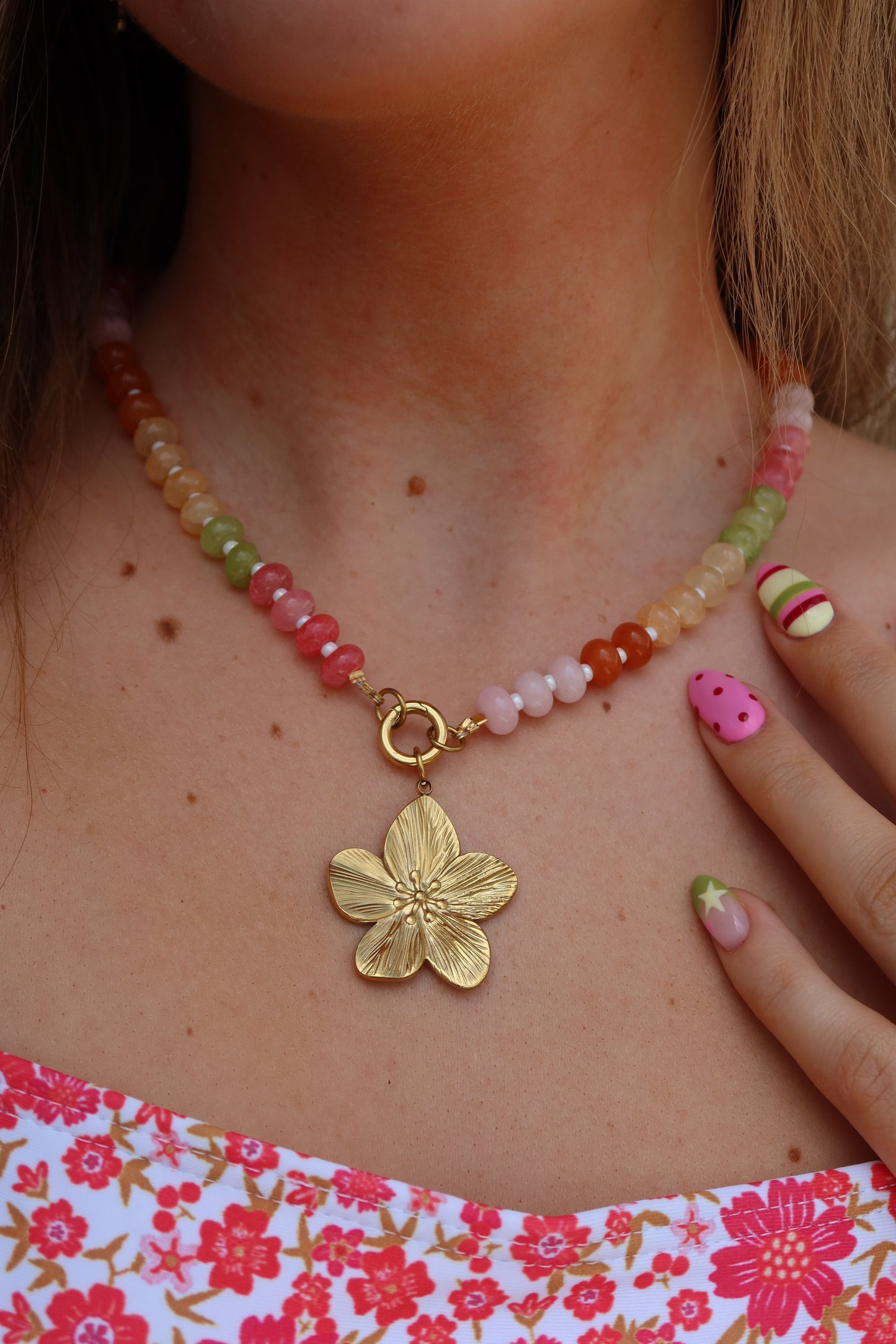 Strawberry Sherbet Beaded Necklace