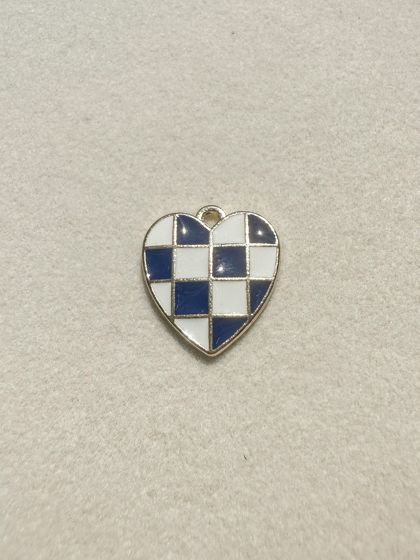 Checkered Heart Charm | Navy