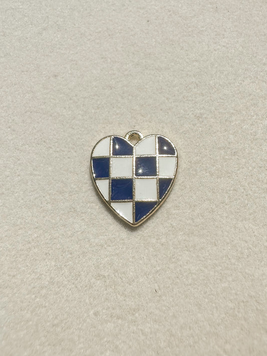 Checkered Heart Charm | Navy