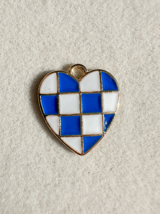 Checkered Heart Charm | Blue